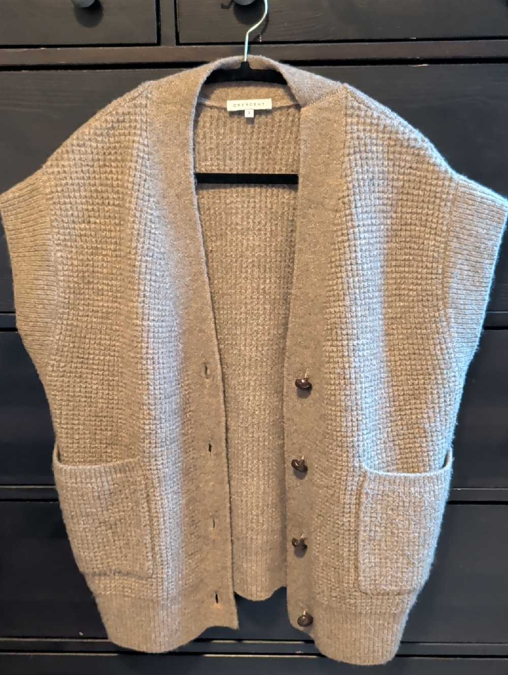 Crescent Taupe Knit Button Cardigan Vest